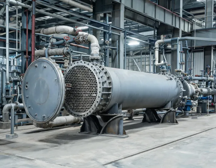 Horizontal shell and tube heat exchanger with open channel for bundle inspection in a process plant